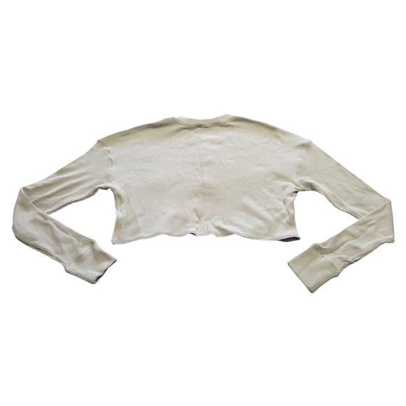 Skims Waffle Henley Long Sleeve Top Short Stone Beige XSmall NWT - Picture 2 of 4